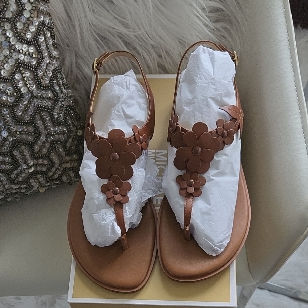 Michael Kors Brown Cutout Leather Sandals